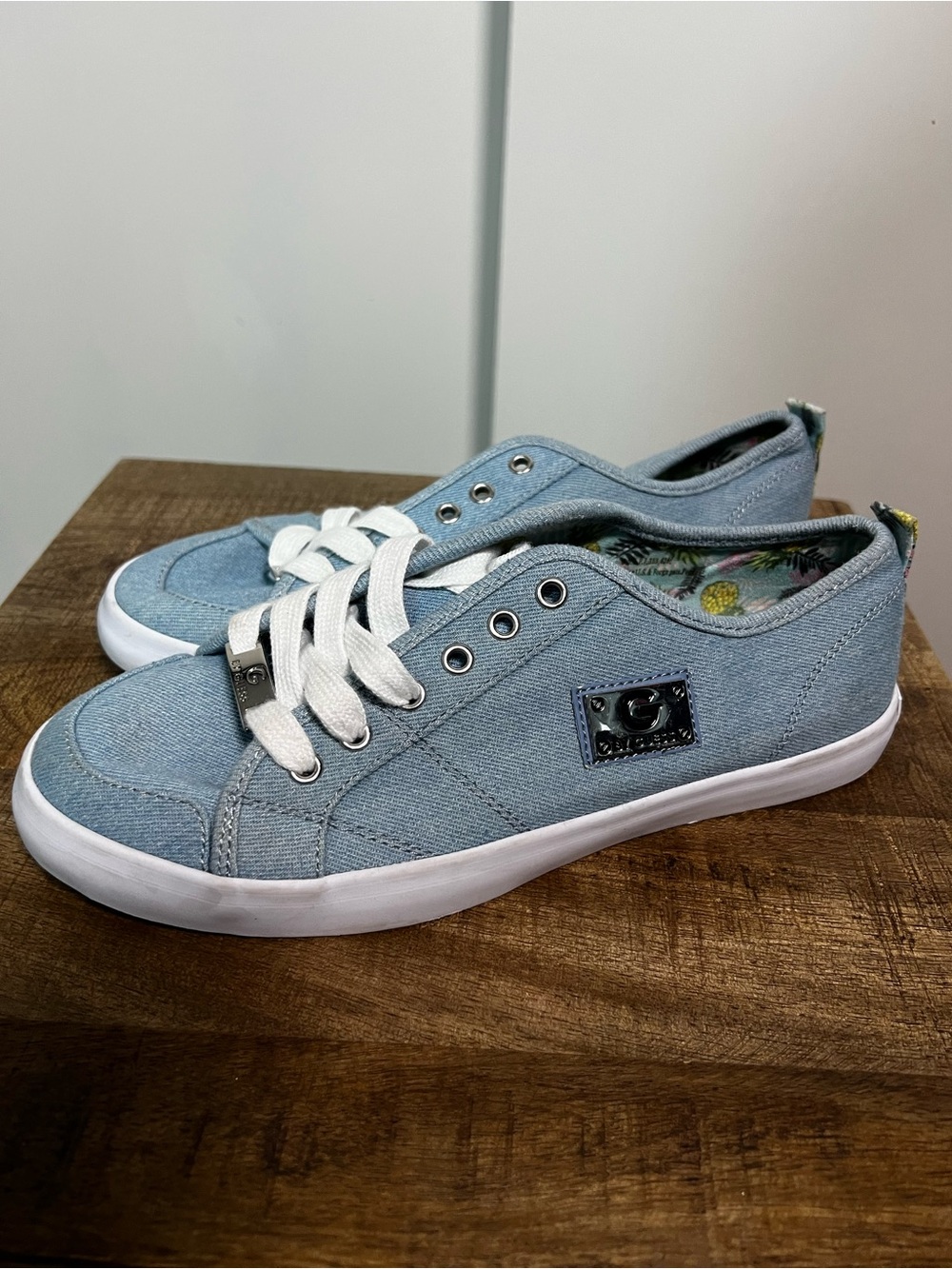 G by Guess Light Blue Canvas Kids Sneakers with White Laces